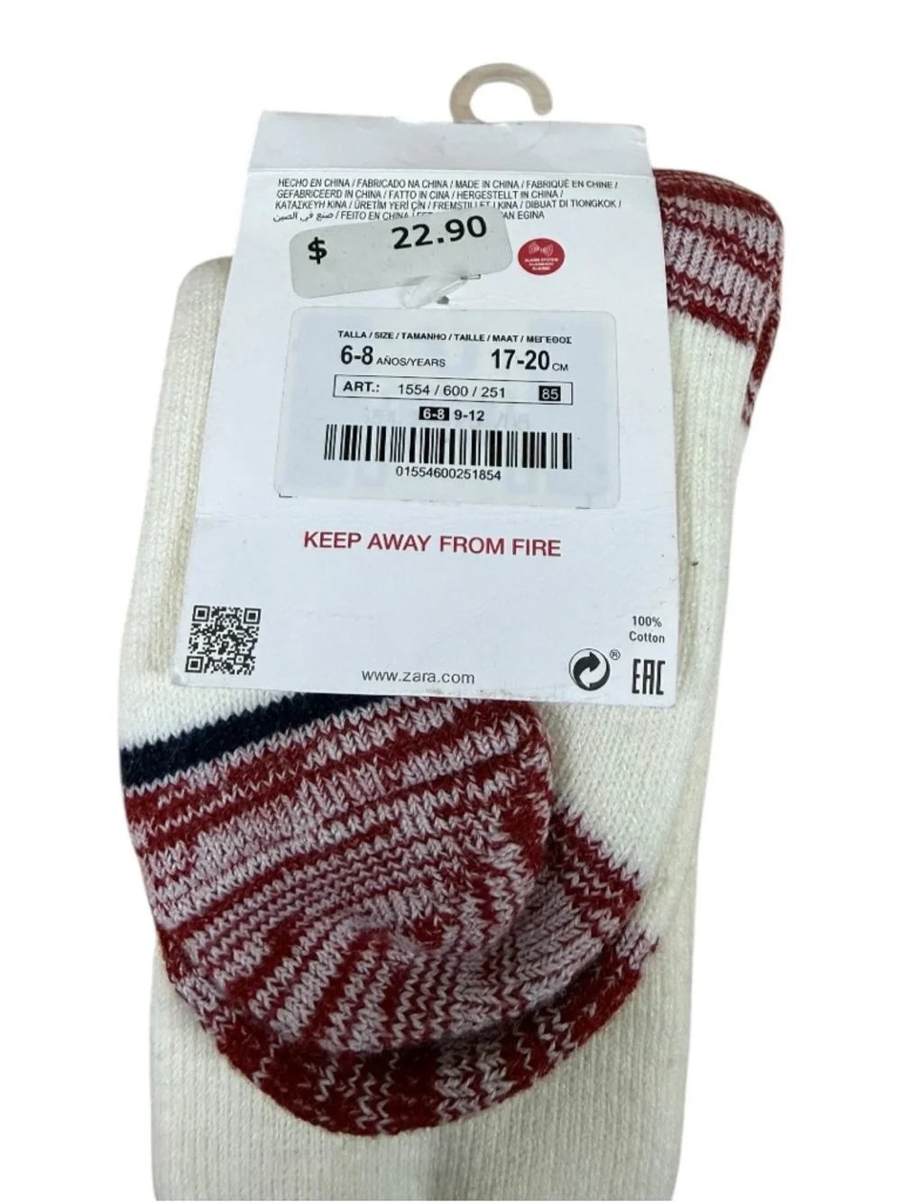 ZARA Kids Knit Crew Socks Red White Blue Graphic Size 6-8 NWT Cotton